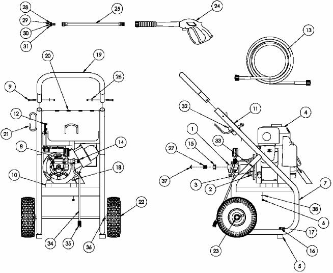 Coleman Powermate PRESSURE WASHER MODEL PW0912700.01 REPLACEMENT PARTS